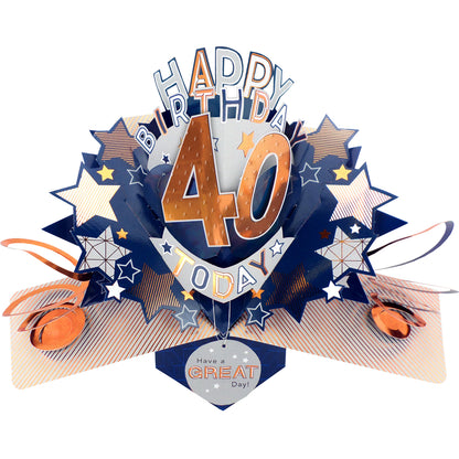 40th Birthday Card Pop Up 3D Happy Birthday Card Age 40 Today 3D For Him