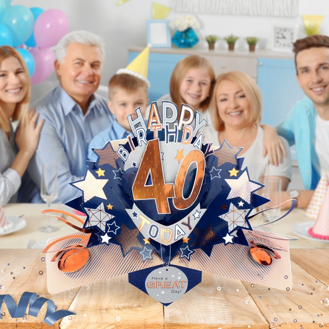 40th Birthday Card Pop Up 3D Happy Birthday Card Age 40 Today 3D For Him