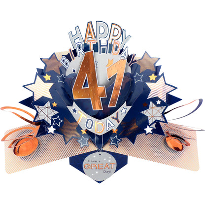 41st Birthday Card Pop Up 3D Happy Birthday Card Age 41 Today 3D For Him