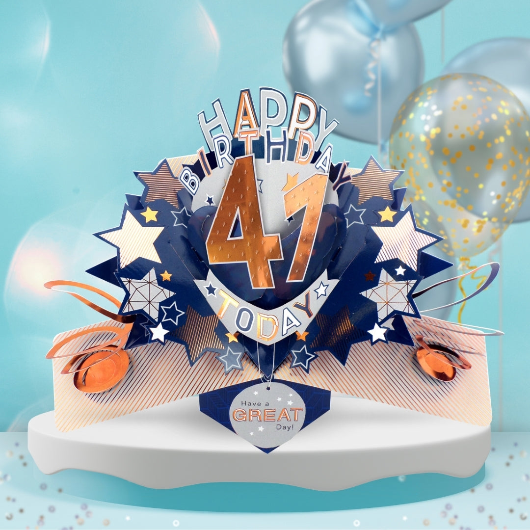41st Birthday Card Pop Up 3D Happy Birthday Card Age 41 Today 3D For Him