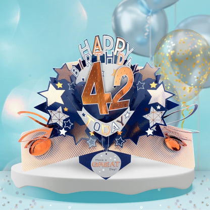 42nd Birthday Card Pop Up 3D Happy Birthday Card Age 42 Today 3D For Him