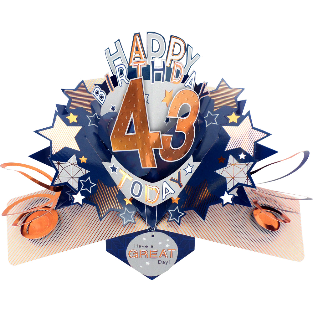 43rd Birthday Card Pop Up 3D Happy Birthday Card Age 43 Today 3D For Him