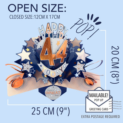44th Birthday Card Pop Up 3D Happy Birthday Card Age 44 Today 3D For Him
