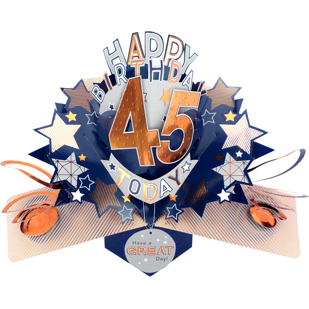 45th Birthday Card Pop Up 3D Happy Birthday Card Age 45 Today 3D For Him