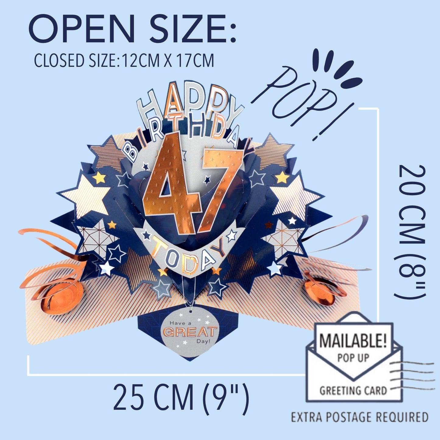 47th Birthday Card Pop Up 3D Happy Birthday Card Age 47 Today 3D For Him