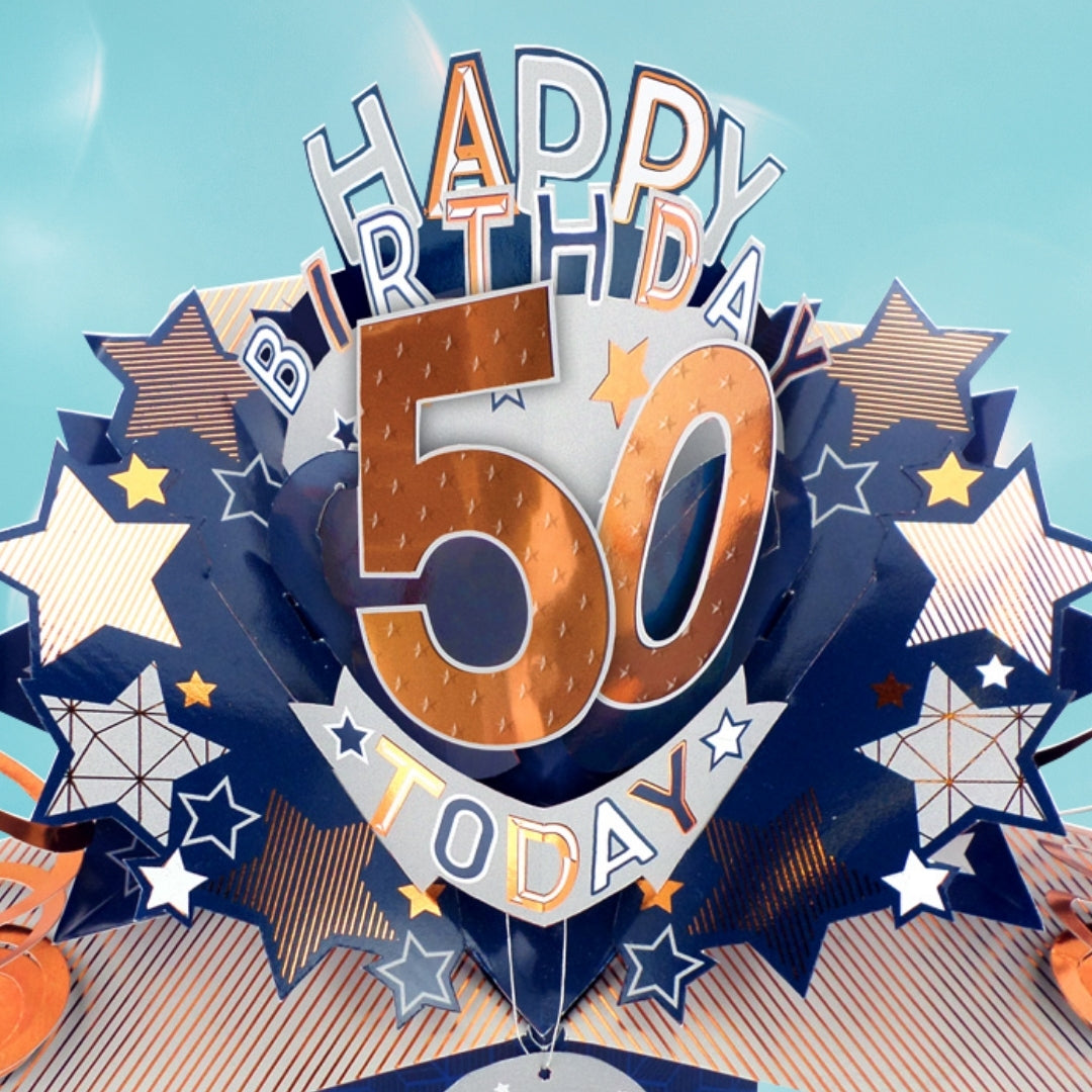 50th Birthday Card Pop Up 3D Happy Birthday Card Age 50 Today 3D For Him