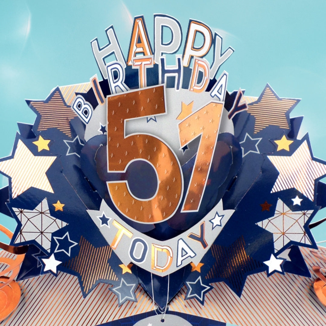 51st Birthday Card Pop Up 3D Happy Birthday Card Age 51 Today 3D For Him