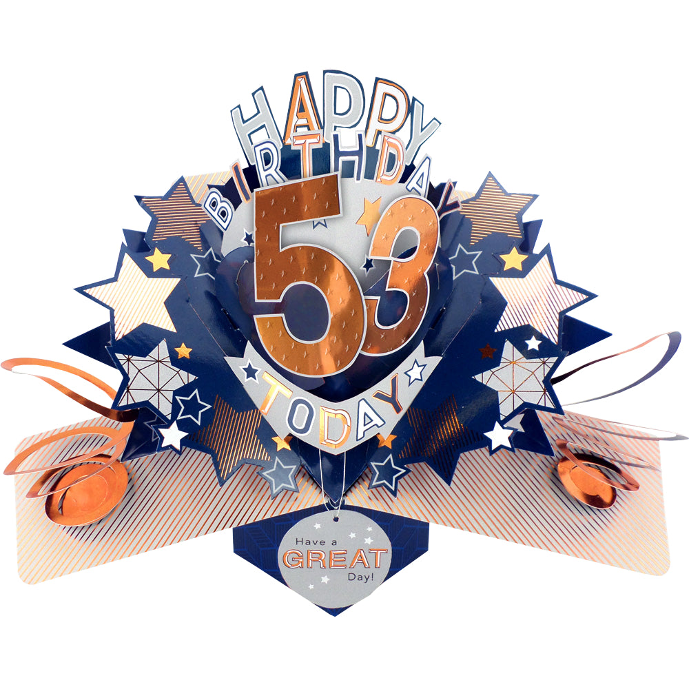 53rd Birthday Card Pop Up 3D Happy Birthday Card Age 53 Today 3D For Him