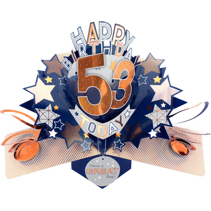 53rd Birthday Card Pop Up 3D Happy Birthday Card Age 53 Today 3D For Him