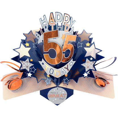 55th Birthday Card Pop Up 3D Happy Birthday Card Age 55 Today 3D For Him