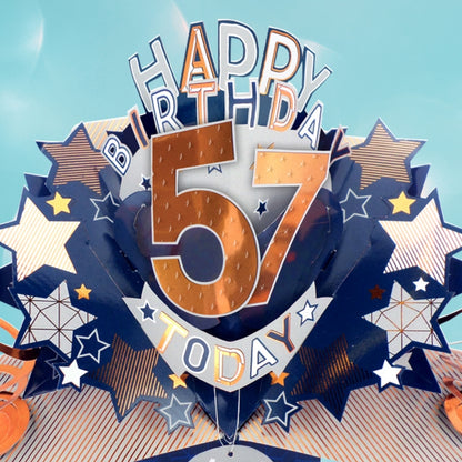 57th Birthday Card Pop Up 3D Happy Birthday Card Age 57 Today 3D For Him