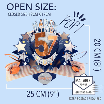 57th Birthday Card Pop Up 3D Happy Birthday Card Age 57 Today 3D For Him