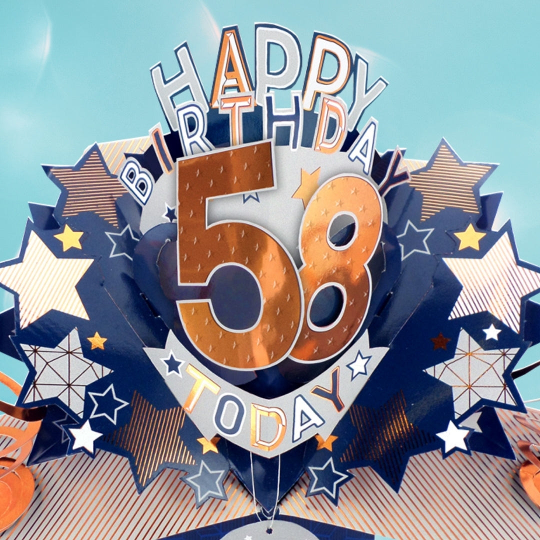 58th Birthday Card Pop Up 3D Happy Birthday Card Age 58 Today 3D For Him