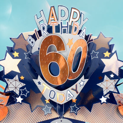 60th Birthday Card Pop Up 3D Happy Birthday Card Age 60 Today 3D For Him