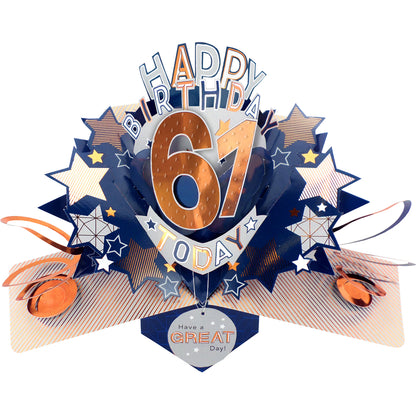 61st Birthday Card Pop Up 3D Happy Birthday Card Age 61 Today 3D For Him