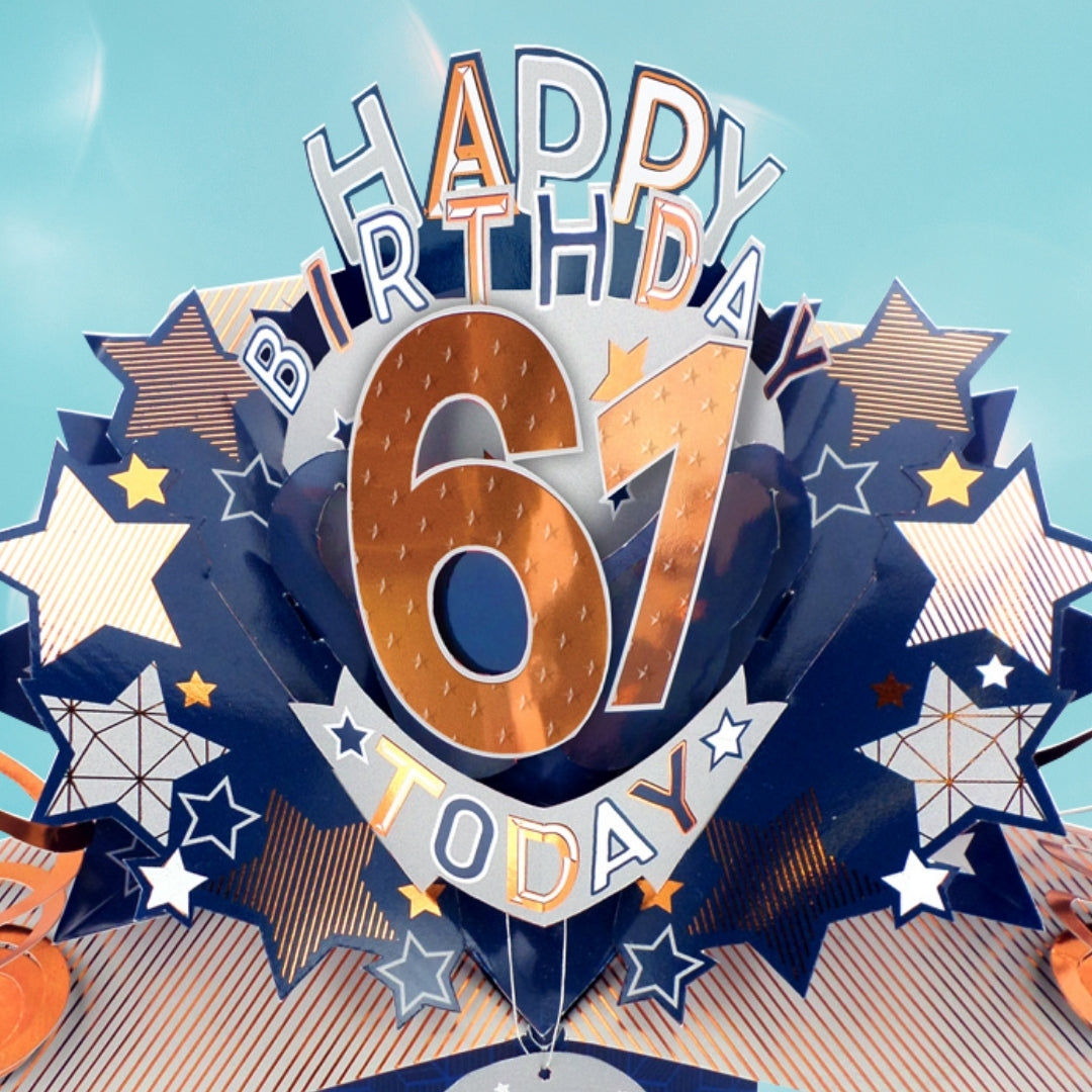 61st Birthday Card Pop Up 3D Happy Birthday Card Age 61 Today 3D For Him