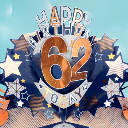 62nd Birthday Card Pop Up 3D Happy Birthday Card Age 62 Today 3D For Him