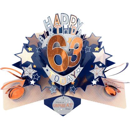 63rd Birthday Card Pop Up 3D Happy Birthday Card Age 63 Today 3D For Him