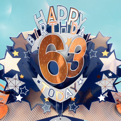 63rd Birthday Card Pop Up 3D Happy Birthday Card Age 63 Today 3D For Him