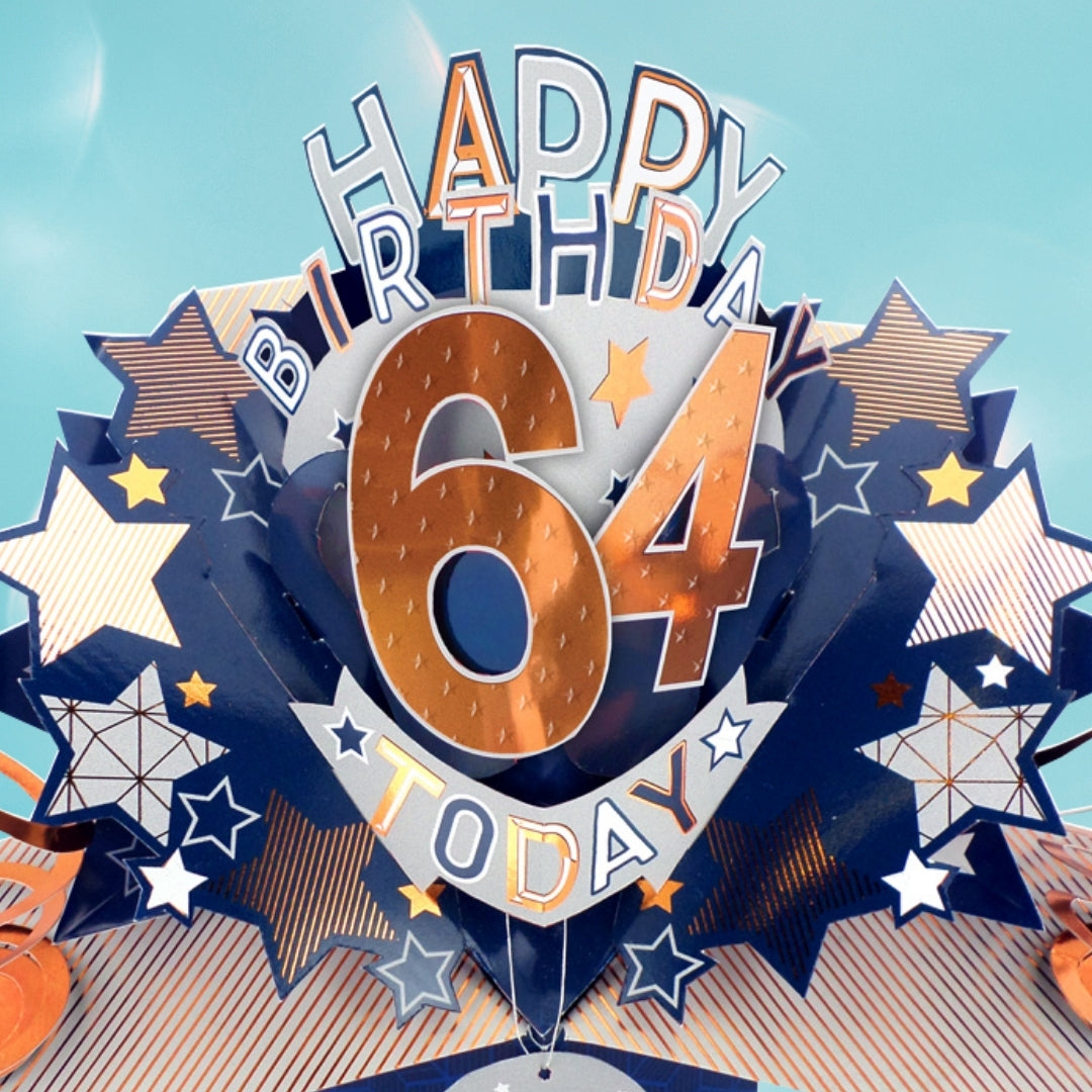 64th Birthday Card Pop Up 3D Happy Birthday Card Age 64 Today 3D For Him