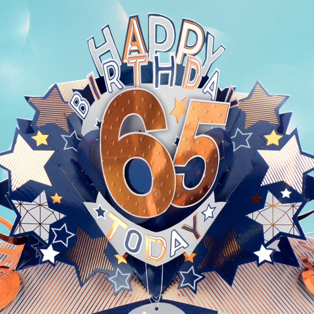 65th Birthday Card Pop Up 3D Happy Birthday Card Age 65 Today 3D For Him