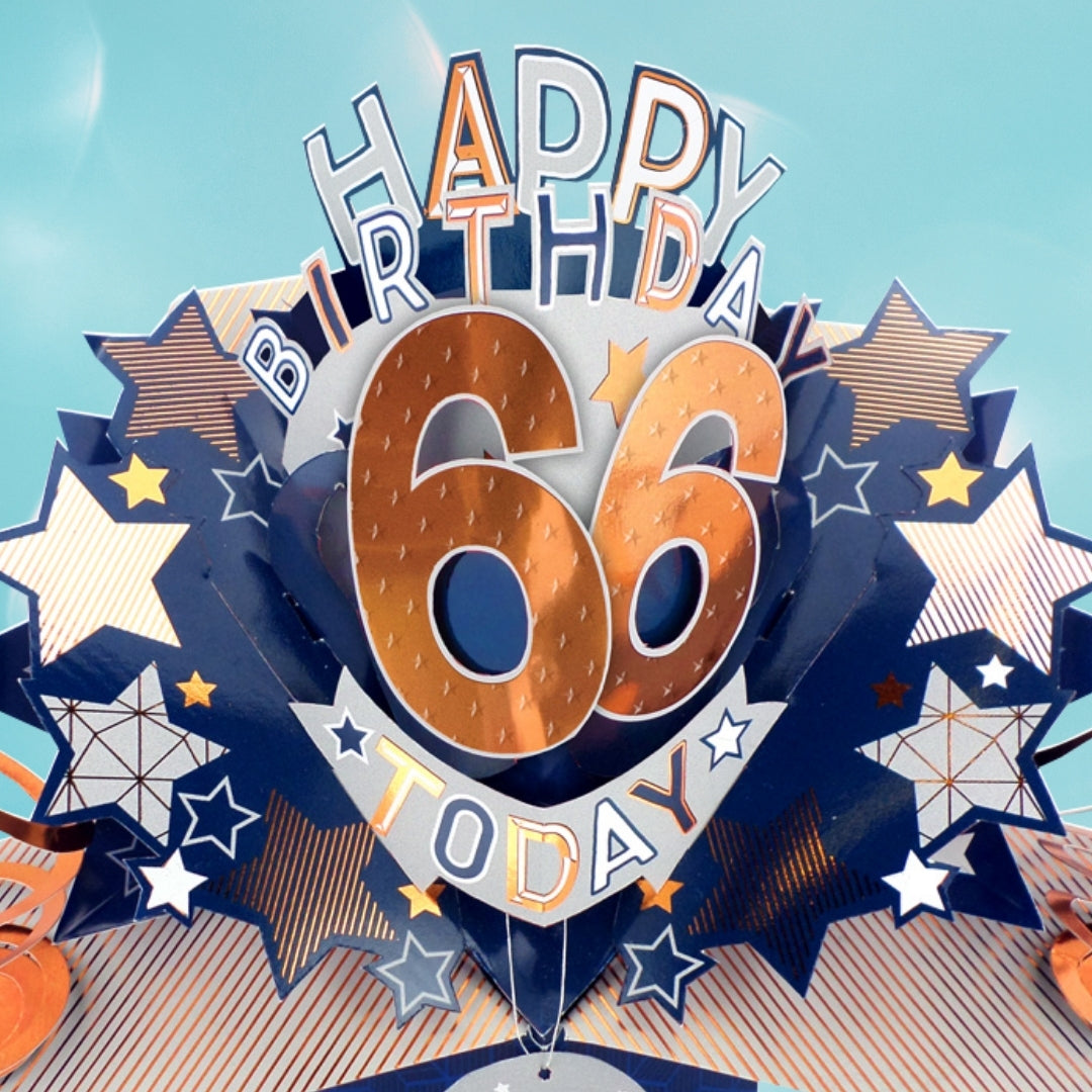 66th Birthday Card Pop Up 3D Happy Birthday Card Age 66 Today 3D For Him
