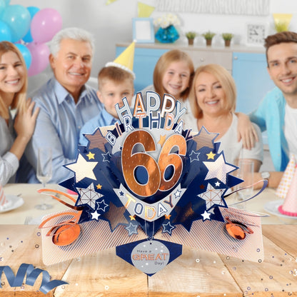 66th Birthday Card Pop Up 3D Happy Birthday Card Age 66 Today 3D For Him