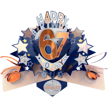 67th Birthday Card Pop Up 3D Happy Birthday Card Age 67 Today 3D For Him