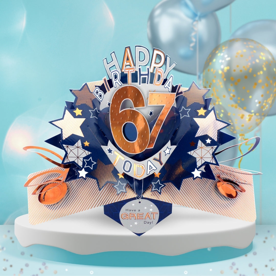 67th Birthday Card Pop Up 3D Happy Birthday Card Age 67 Today 3D For Him