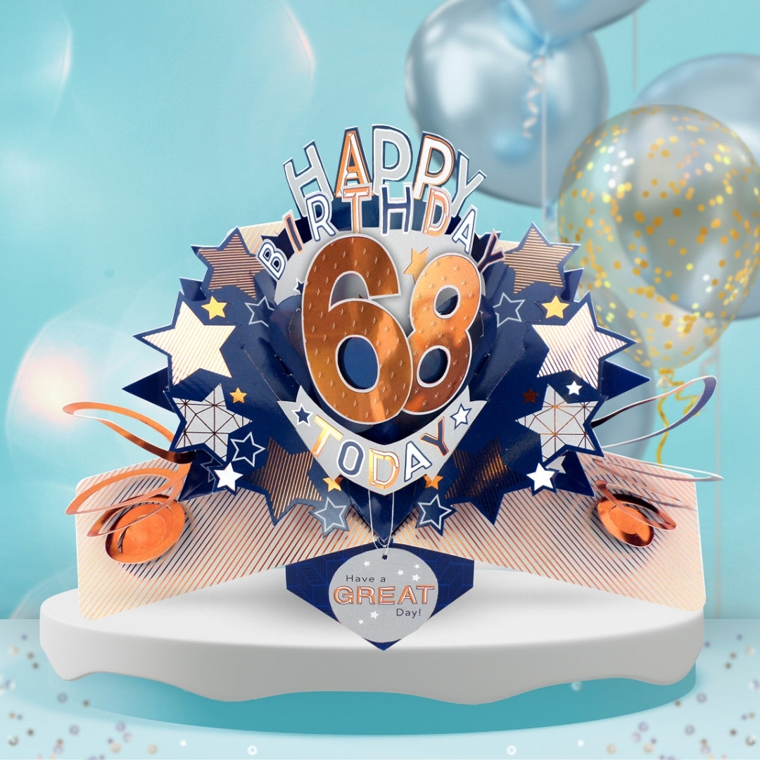 68th Birthday Card Pop Up 3D Happy Birthday Card Age 68 Today 3D For Him