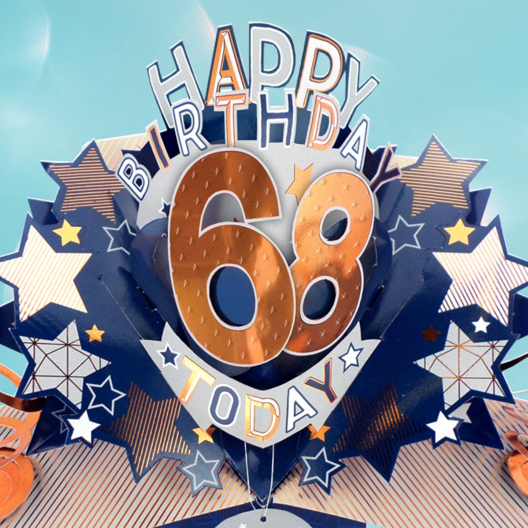 68th Birthday Card Pop Up 3D Happy Birthday Card Age 68 Today 3D For Him