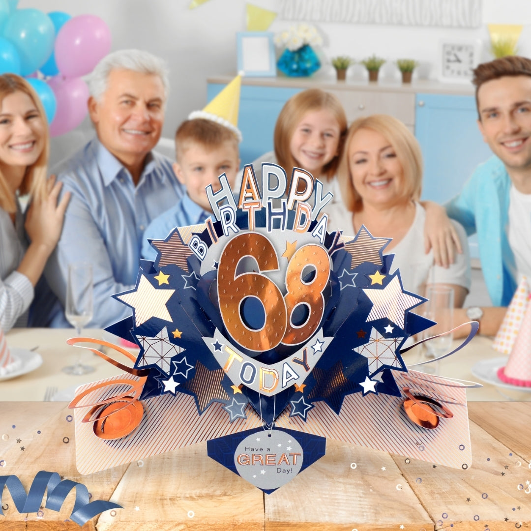 68th Birthday Card Pop Up 3D Happy Birthday Card Age 68 Today 3D For Him