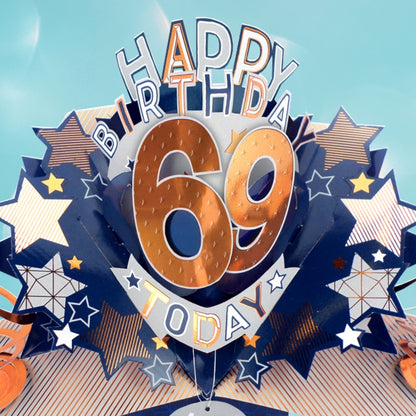 69th Birthday Card Pop Up 3D Happy Birthday Card Age 69 Today 3D For Him