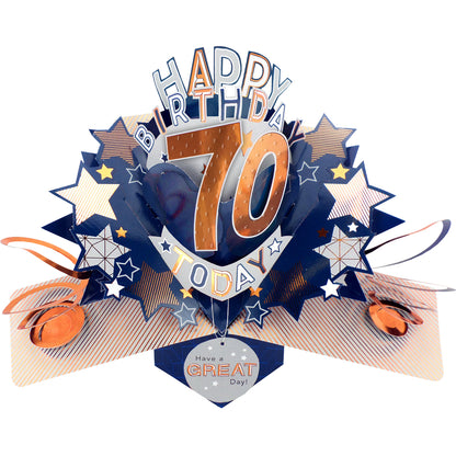 70th Birthday Card Pop Up 3D Happy Birthday Card Age 70 Today 3D For Him
