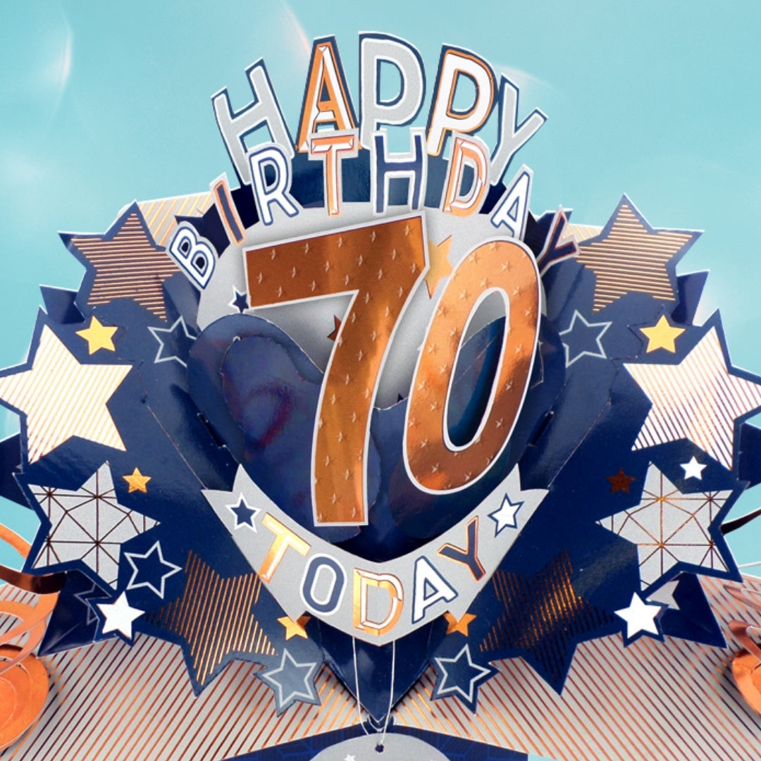 70th Birthday Card Pop Up 3D Happy Birthday Card Age 70 Today 3D For Him
