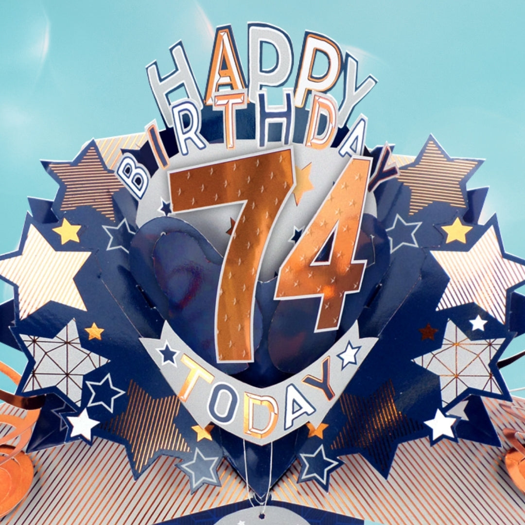 74th Birthday Card Pop Up 3D Happy Birthday Card Age 74 Today 3D For Him