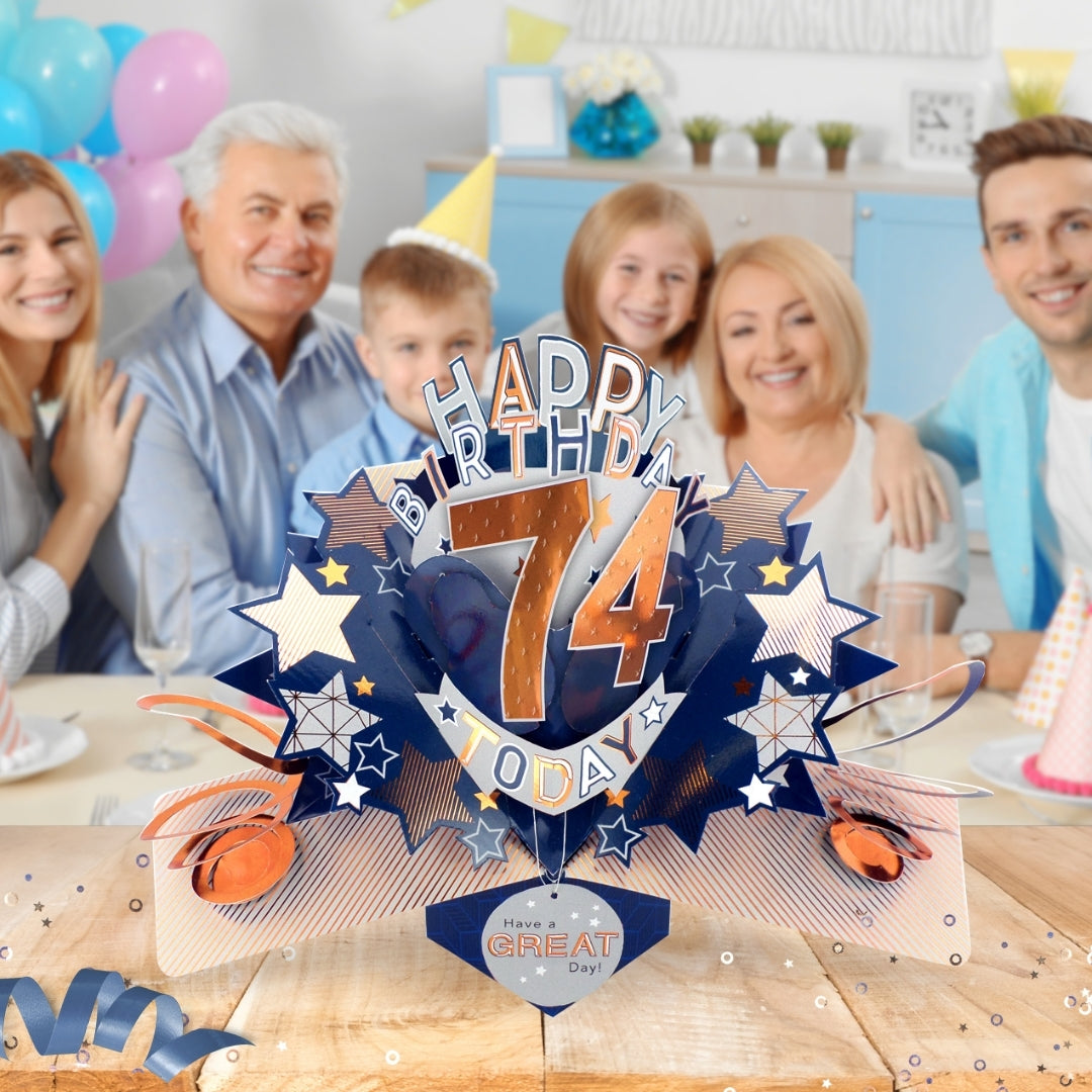 74th Birthday Card Pop Up 3D Happy Birthday Card Age 74 Today 3D For Him