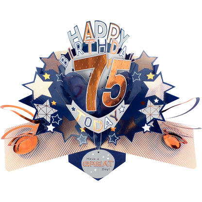 75th Birthday Card Pop Up 3D Happy Birthday Card Age 75 Today 3D For Him