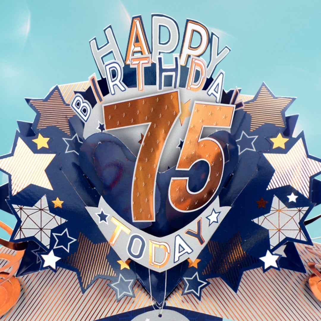 75th Birthday Card Pop Up 3D Happy Birthday Card Age 75 Today 3D For Him