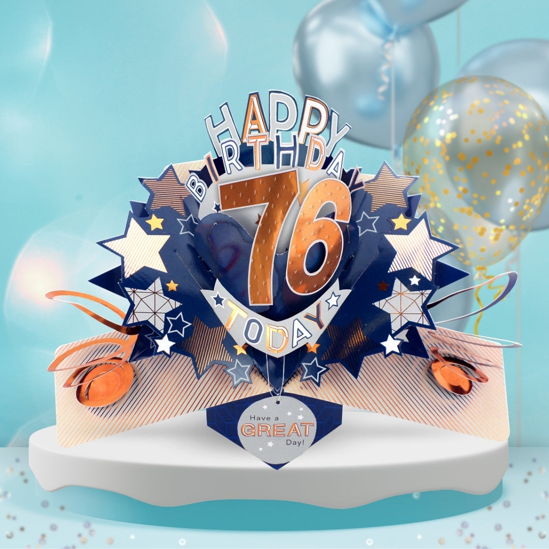 76th Birthday Card Pop Up 3D Happy Birthday Card Age 76 Today 3D For Him