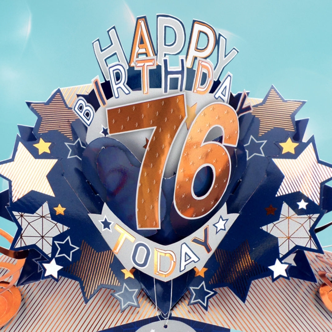 76th Birthday Card Pop Up 3D Happy Birthday Card Age 76 Today 3D For Him