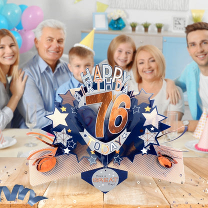76th Birthday Card Pop Up 3D Happy Birthday Card Age 76 Today 3D For Him
