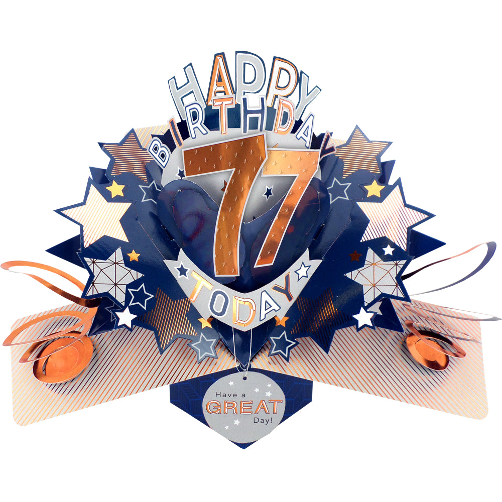 77th Birthday Card Pop Up 3D Happy Birthday Card Age 77 Today 3D For Him