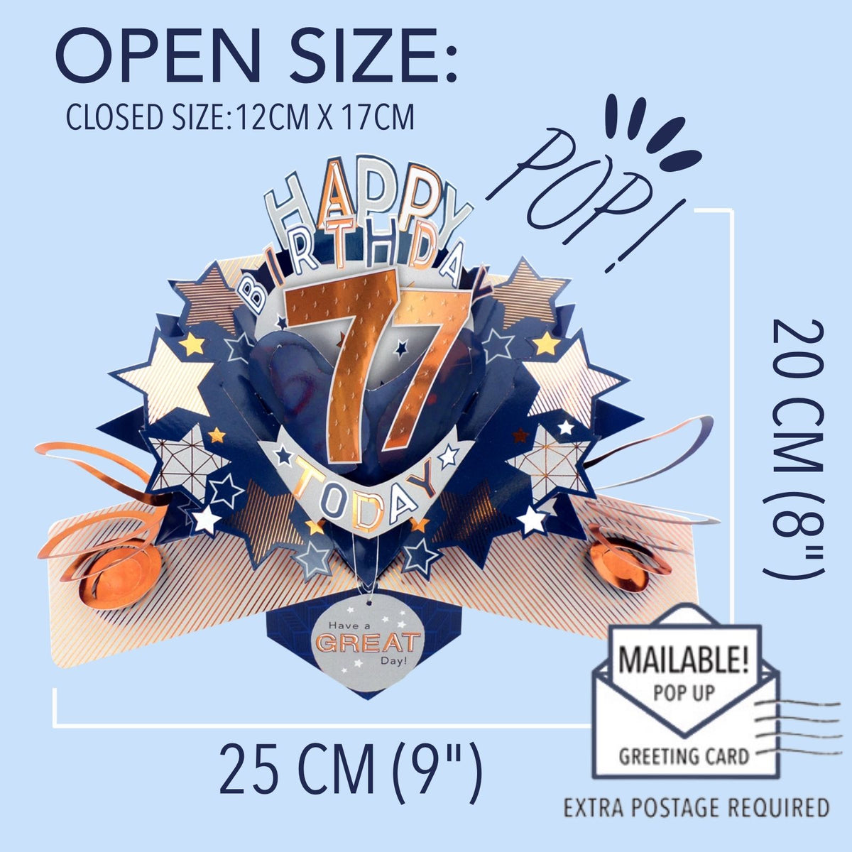 77th Birthday Card Pop Up 3D Happy Birthday Card Age 77 Today 3D For Him