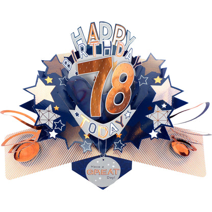 78th Birthday Card Pop Up 3D Happy Birthday Card Age 78 Today 3D For Him