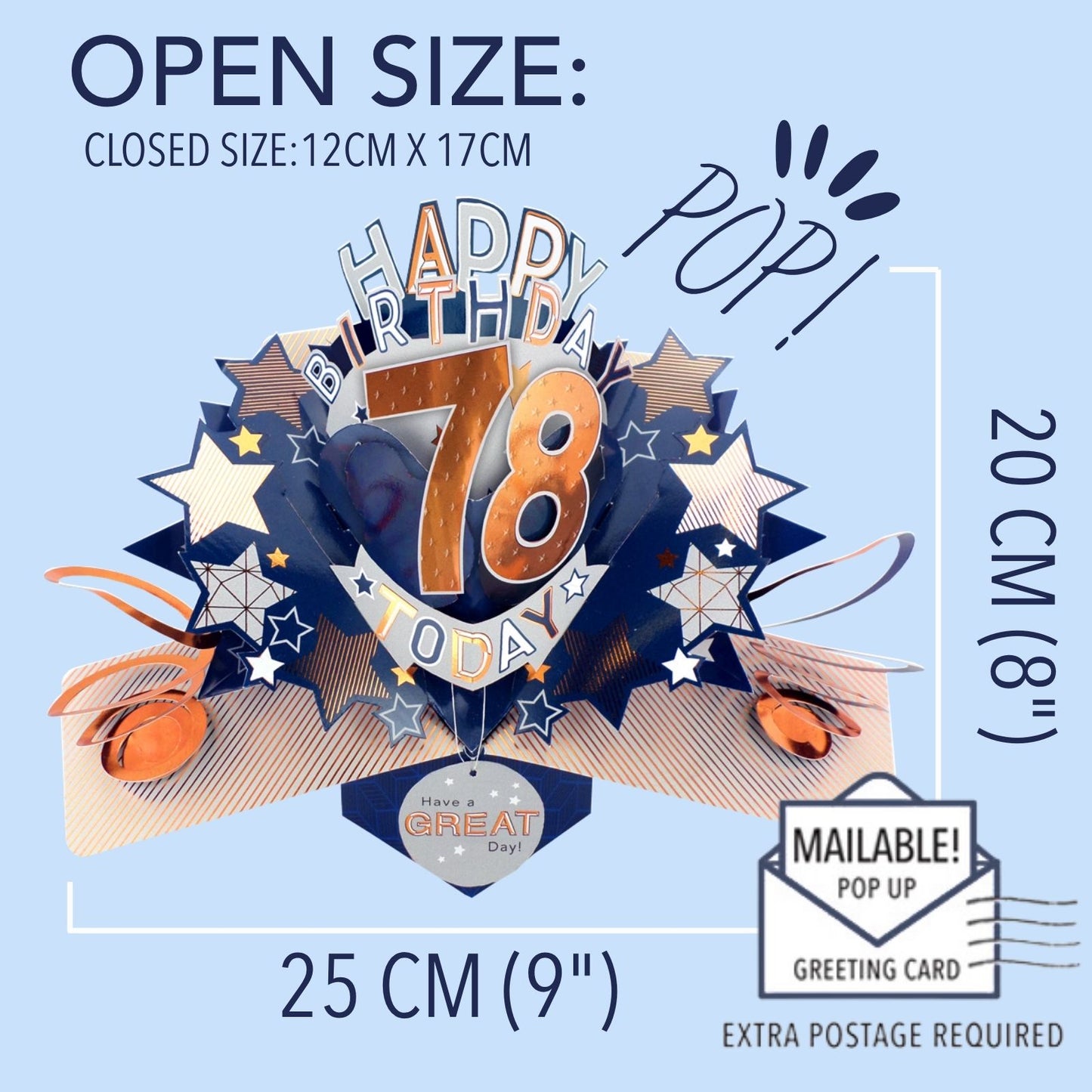 78th Birthday Card Pop Up 3D Happy Birthday Card Age 78 Today 3D For Him