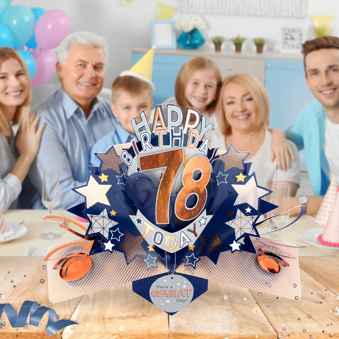 78th Birthday Card Pop Up 3D Happy Birthday Card Age 78 Today 3D For Him