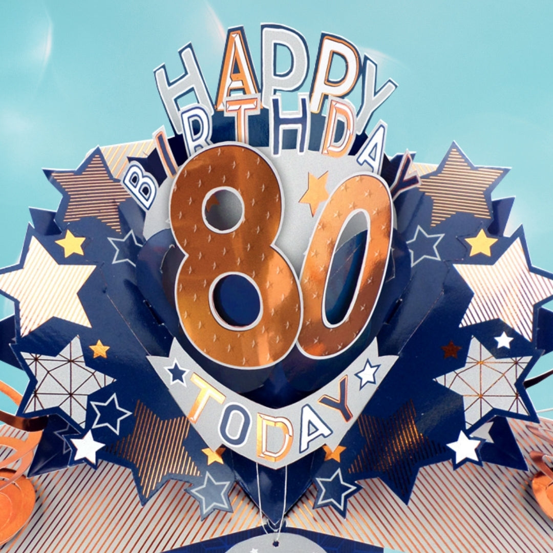 80th Birthday Card Pop Up 3D Happy Birthday Card Age 80 Today 3D For Him