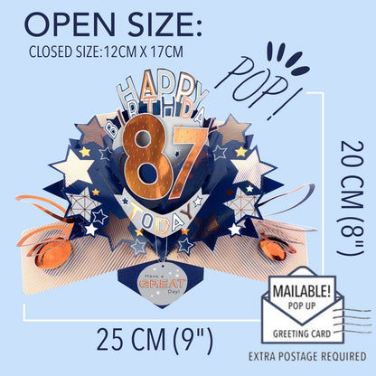 87th Birthday Card Pop Up 3D Happy Birthday Card Age 87 Today 3D For Him