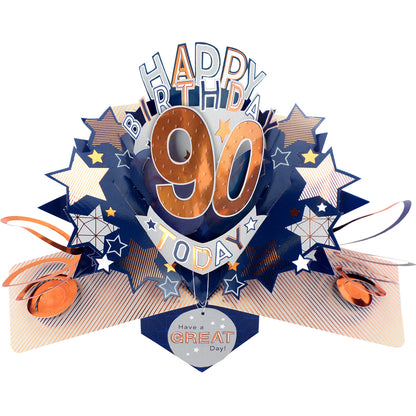 90th Birthday Card Pop Up 3D Happy Birthday Card Age 90 Today 3D For Him